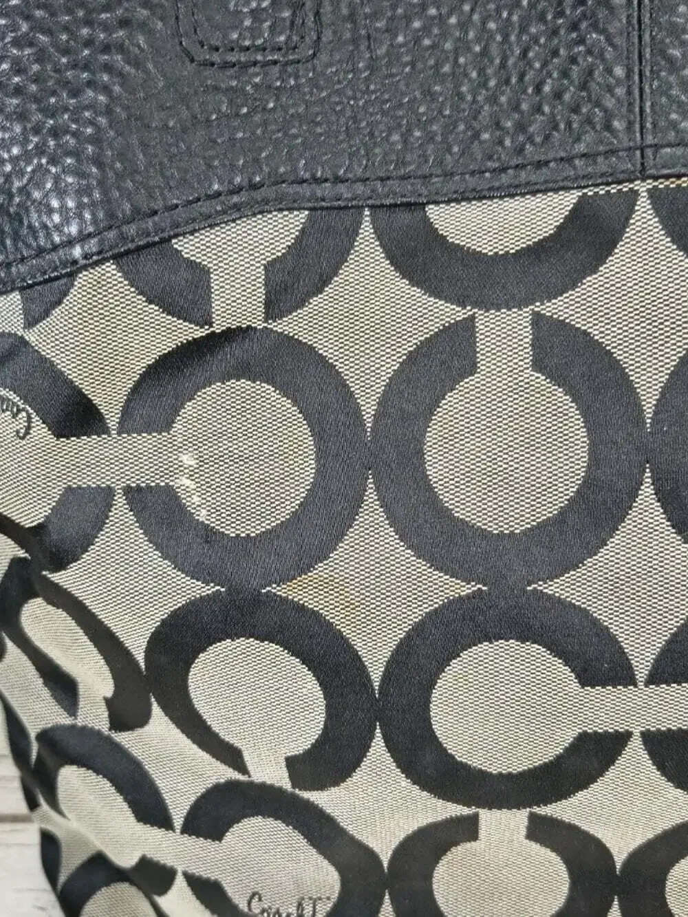 Coach Black & Beige Op Art Signature Canvas Large Tote Bag